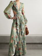 Personalized Hollow Printed Long Sleeve Dress