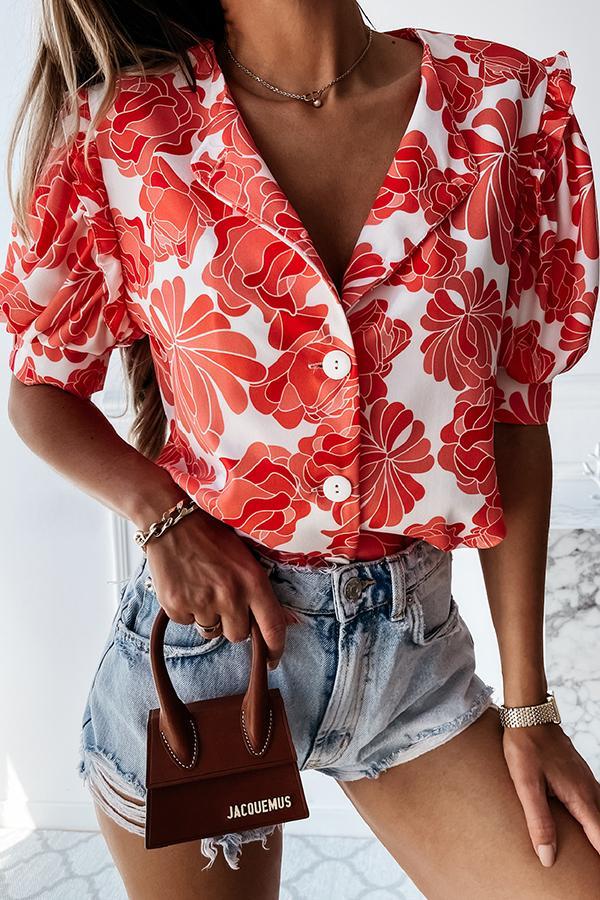 Cute Red Flower Print Shirt