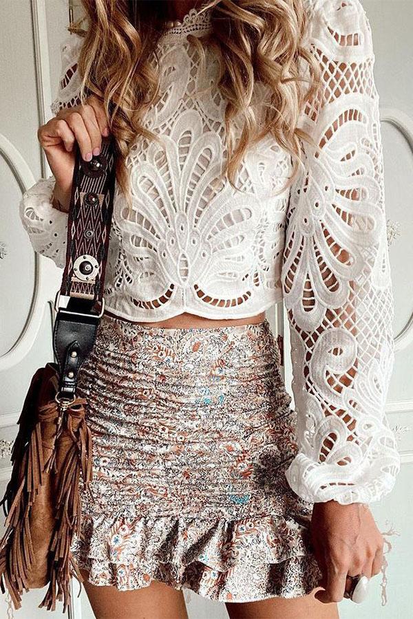 Lace Cut-out Long-sleeved Shirt