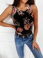 Casual Round Neck Flower Print Vest