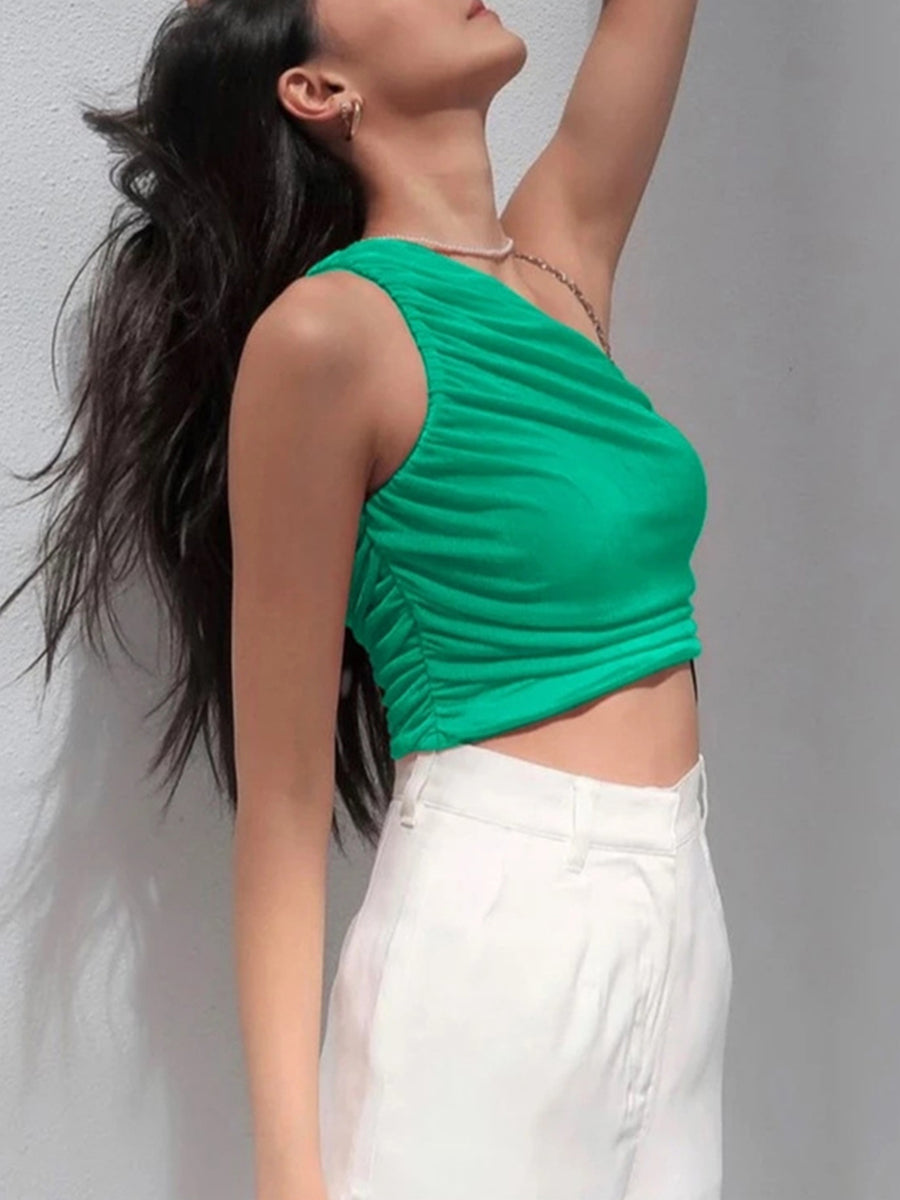 One Shoulder Ruched Crop Top