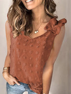 Solid Straps V-neck Jacquard Camisole