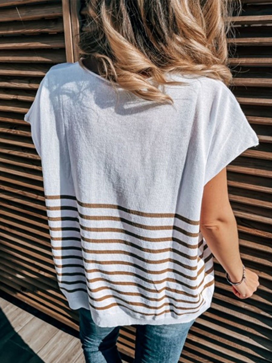 V-neck Striped Loose T-shirt