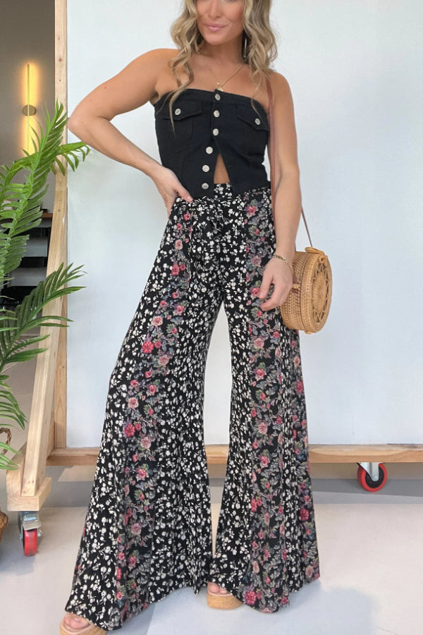 Flower Child Boho Pants Black Multi