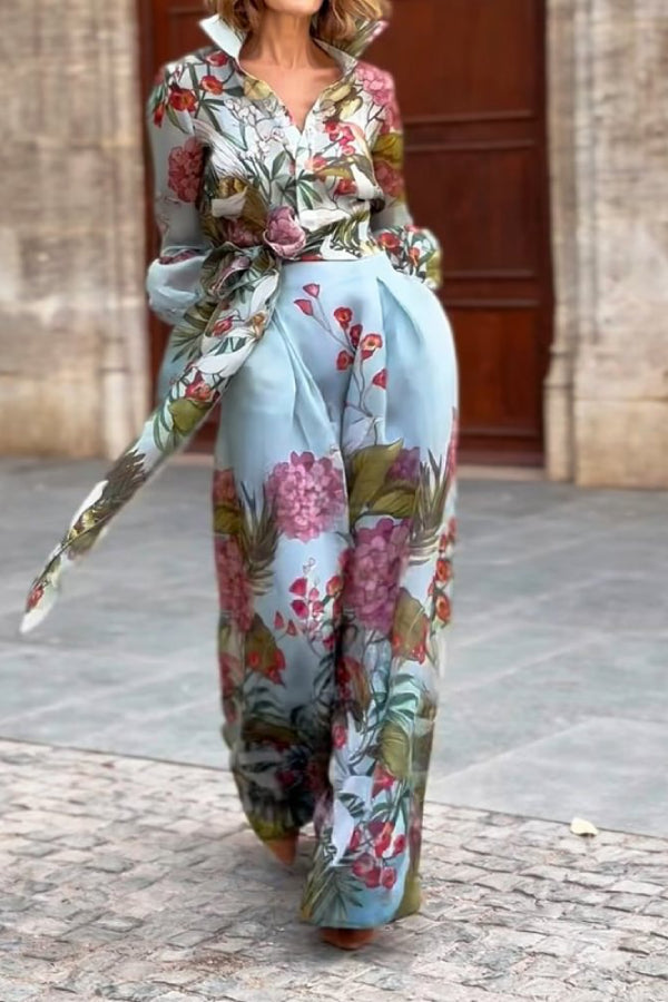 Elegant Printed Shirt & Skirt Two-Piece Set
