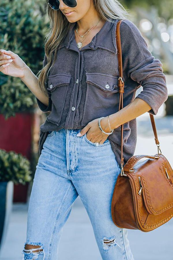 Stitching Casual Loose Single-breasted Mid-length Shirt
