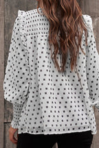 Polka dot chiffon shirt with ruffled lantern sleeves