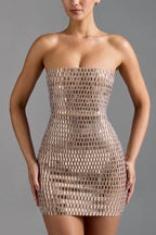 Flash Sculpture Rhinestone Embellished Bandeau Slit Stretch Mini Dress