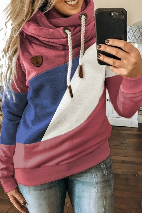 Color Block Patchwork  Hooded Sweatshirt