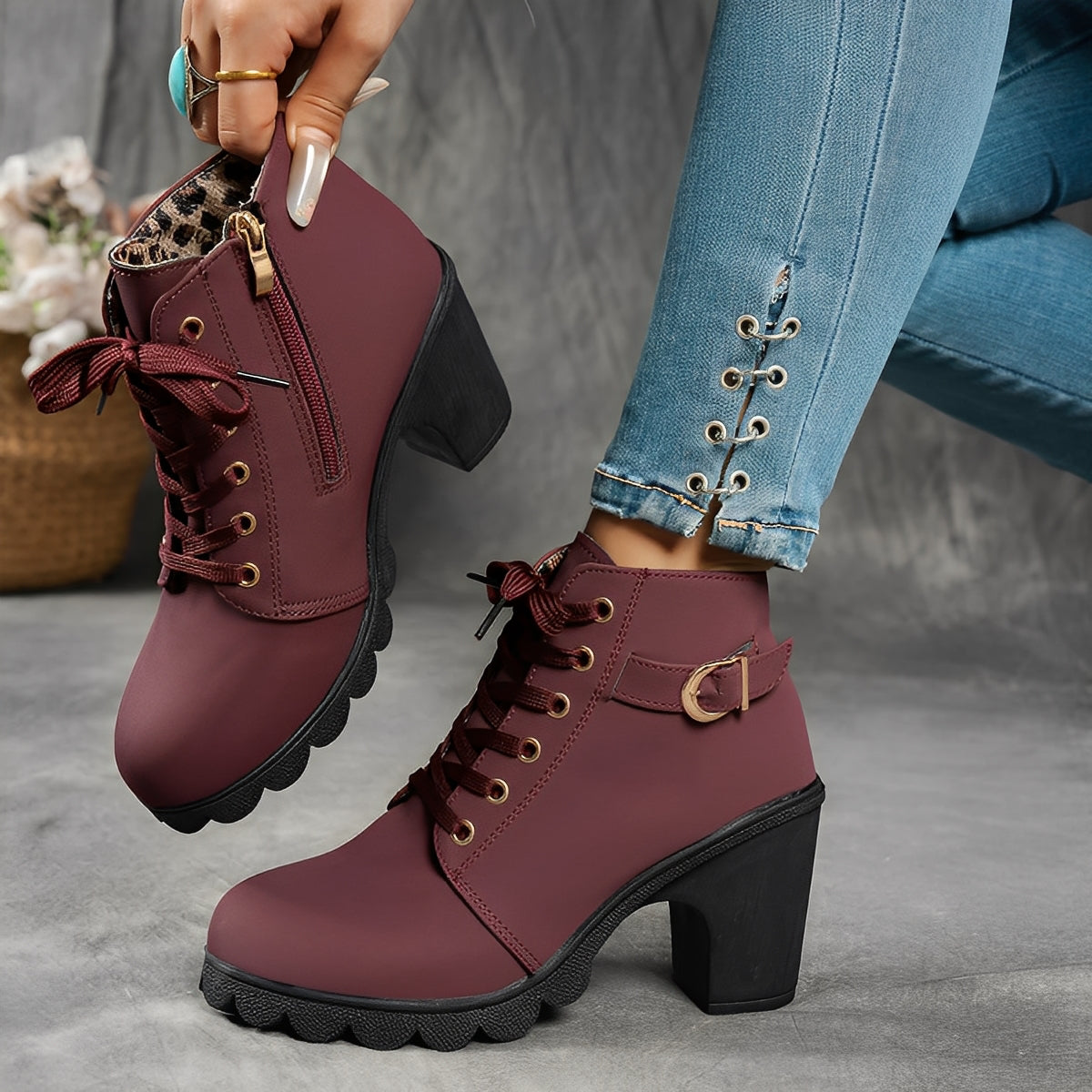 Ember | Lace Up Buckle Ankle Boot