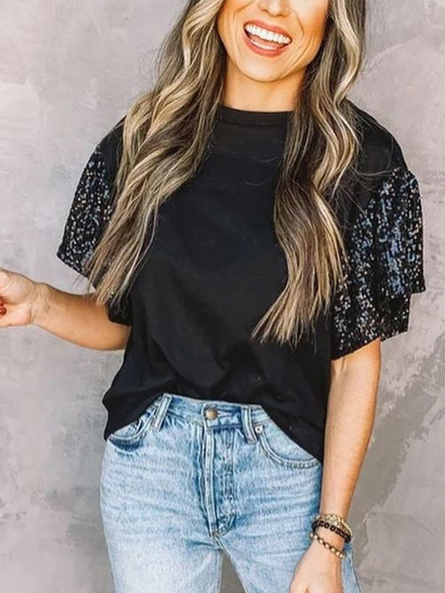 Contrast Sequin short sleeve T-shirt