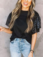 Contrast Sequin short sleeve T-shirt