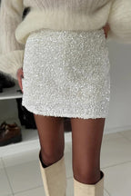 Polished Uptown Velvet Sequin High Rise Elastic Waist Mini Skirt