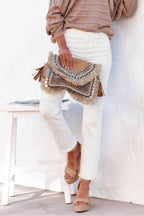 High-Waisted Frayed Hem Straight-Leg Cropped Jeans