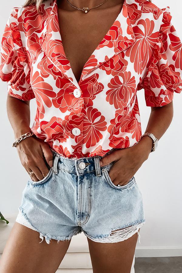 Cute Red Flower Print Shirt