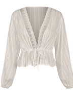 Sexy Waist Tie Long Sleeve Blouses