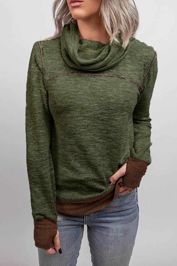 Piled Collar Patchwork Sweashirt