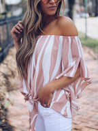 Off-the-shpulder Striped Loose Chiffon Top
