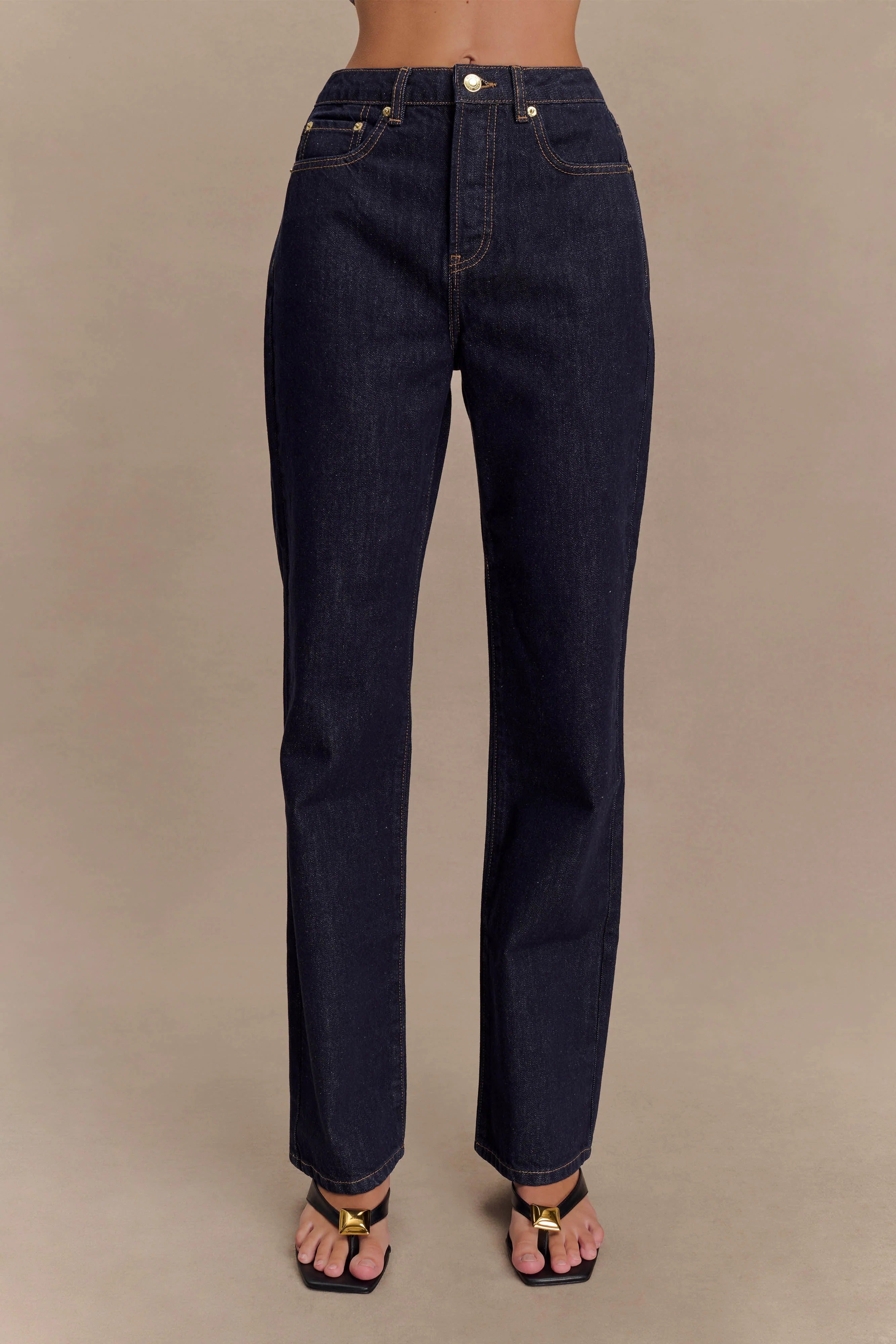 Stassi Denim High Waist Pocketed Straight Leg Jeans