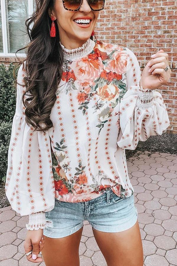 Floral Ruffle Trim Top