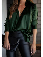 Long Sleeve Solid Color V-Neck Top