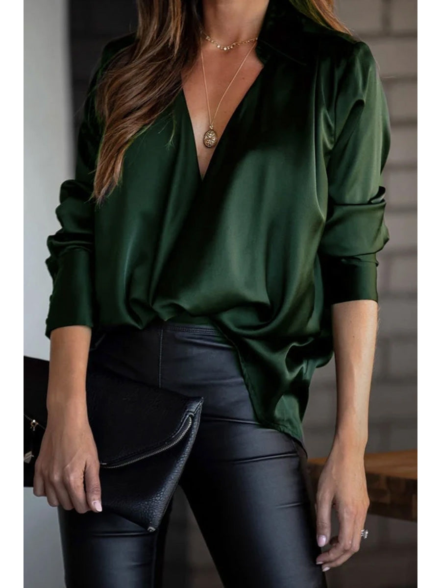 Long Sleeve Solid Color V-Neck Top