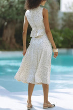 Jasmina Polka Dot Polka Jacquard Elastic Waist Flare Midi Skirt