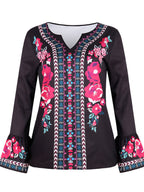 Loose Ethnic Print Long-sleeved T-shirt