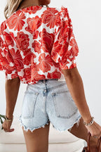 Cute Red Flower Print Shirt
