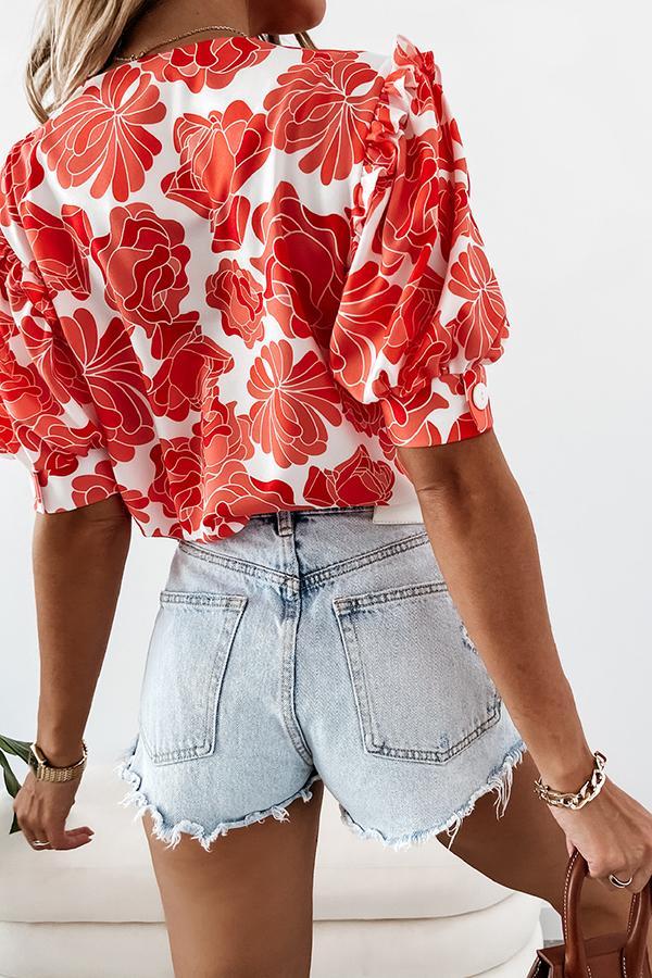 Cute Red Flower Print Shirt