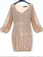 Tassels Detail Slit Sleeve Sequin Party Dress