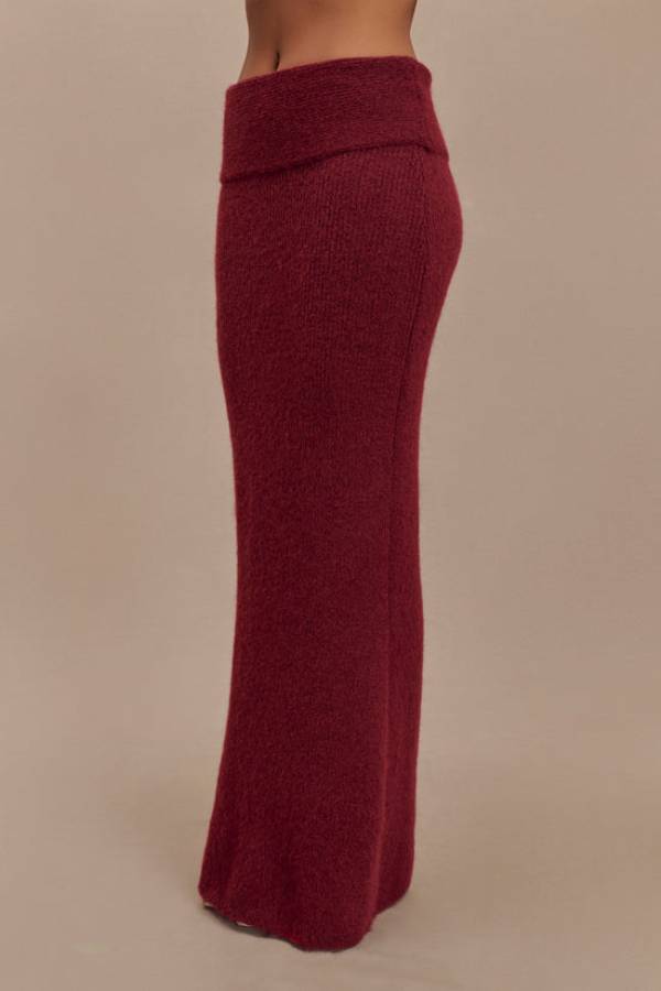 Charlotte Knit Ribbed Waist Fishtail Stretch Maxi Skirt