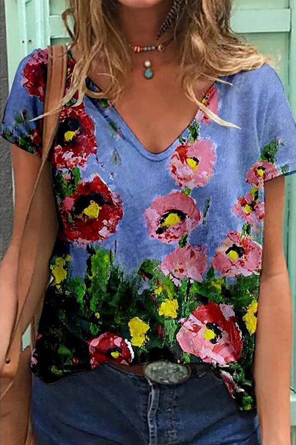 Smart Floral Painting Baggy Shirt