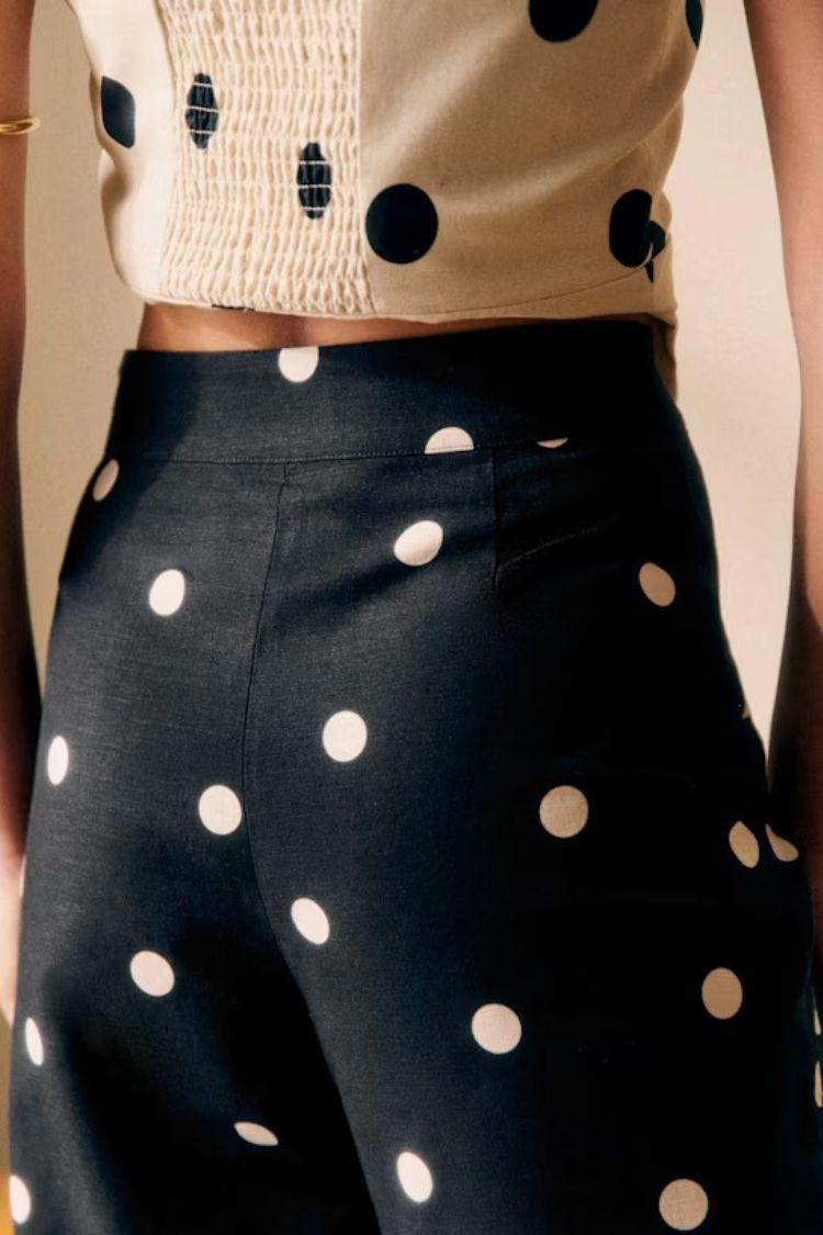 Tymo Linen Blend Polka Dot High Rise Wide Leg Pants