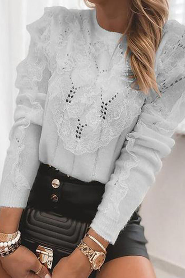 Lace Stitching Wool-Blend Sweater