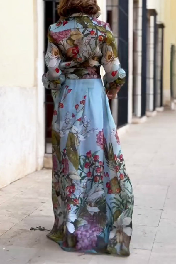 Elegant Printed Shirt & Skirt Two-Piece Set