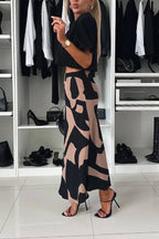 Printed Drape Midi Skirt