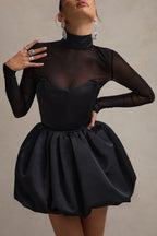 Fitted Bubble Hem Mesh Mini Dress