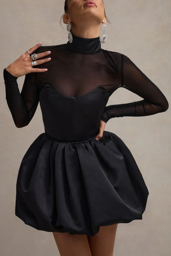 Fitted Bubble Hem Mesh Mini Dress