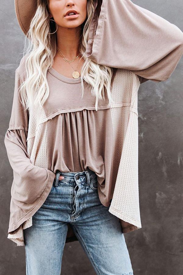 Contrast Thermal Knit Babydoll Top