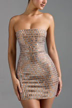 Flash Sculpture Rhinestone Embellished Bandeau Slit Stretch Mini Dress