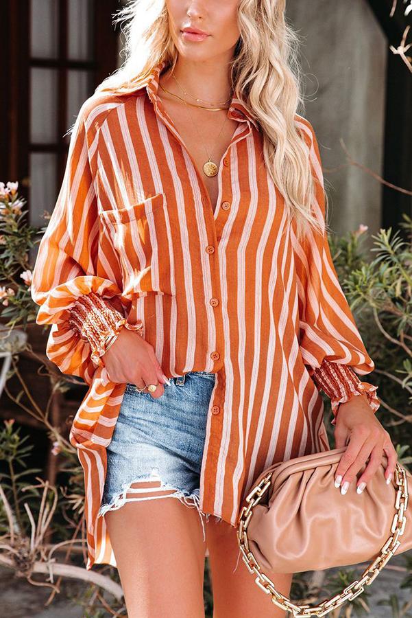 Printed Lapel Long-sleeved Temperament Shirt