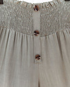 LINEN BLEND HIGH RISE SMOCKED PANTS
