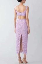 Warm Afternoon Floral Lace High Rise Slit Midi Pencil Skirt