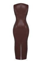 Faux Leather Bodycon Maxi Tank Dresses-Brown