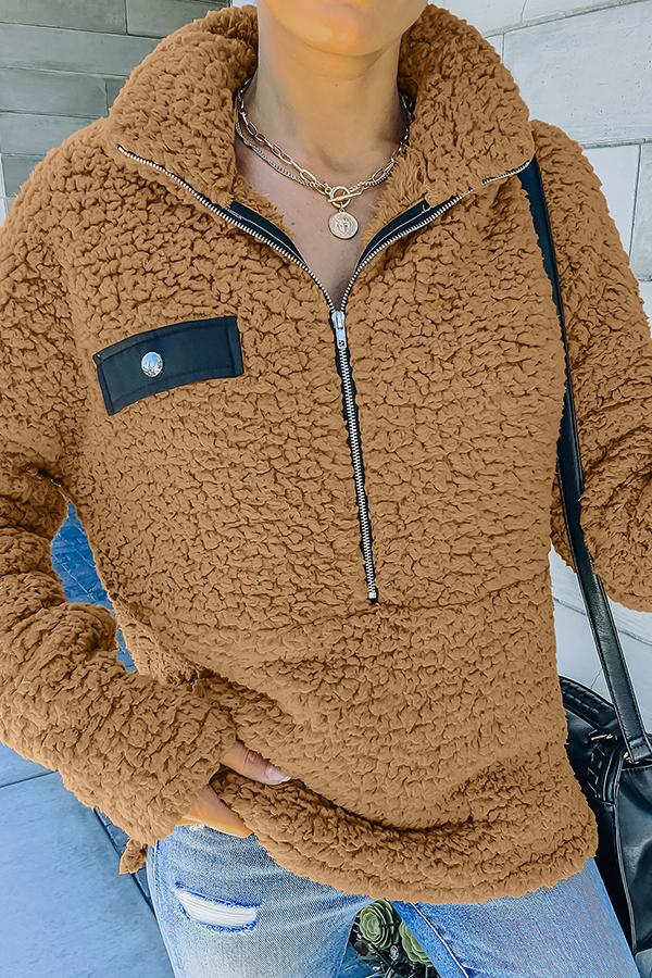 Faux Berber Fleece Zipper Hoodie