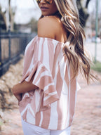 Off-the-shpulder Striped Loose Chiffon Top