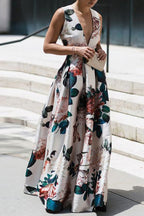 Vacation Style V-neck Sleeveless Print Dress
