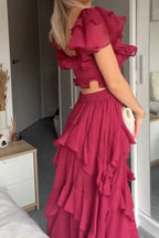 Square Neck Ruffle Sleeves Backless Dress