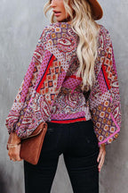 Patchwork Printed Drawstring Blouse